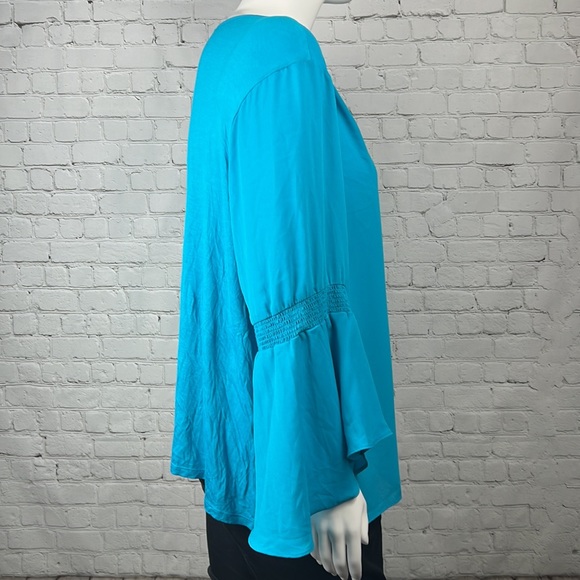 INC Teal Bell Sleeve V-Neck Blouse Plus Size 4X - Picture 3 of 5